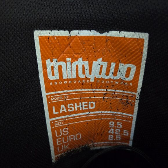 THIRTYTWO Snowboard Boots LASHED Level 3 Model 10 Black 32 Lace Up Men's 9.5 - Picture 8 of 14